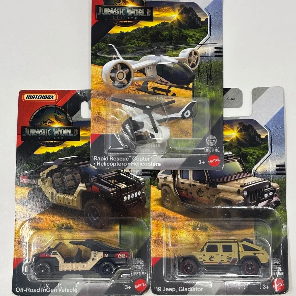 Matchbox Jurassic World Rebirth 3-Pack Jeep Gladiator InGen Vehicle Rapid Rescue